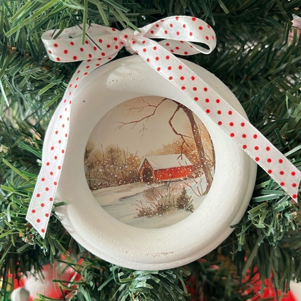 Choice of Winter Theme Ornament Gift Craft Homemade Upcycled Alabaster& Postcard